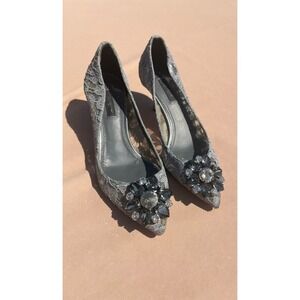 Dolce & Gabbana Taormina Lace Crystal Embellished Pointy Toe Low Heel Pumps‎ 6.5